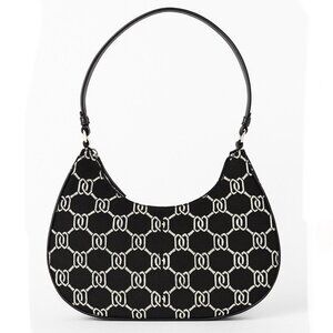 H&M Women's Black White Monogram Pattern Shoulder Hobo Bag New with Tag